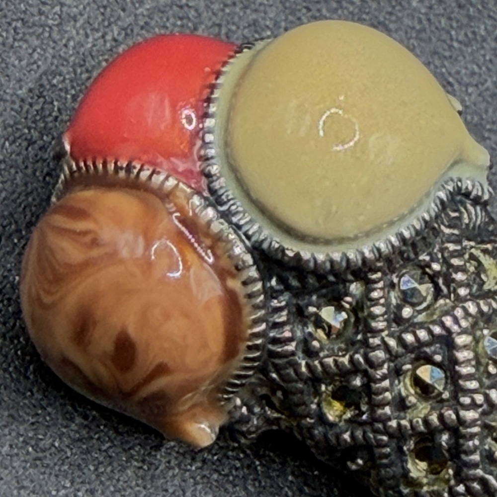 Judith Jack Sterling Silver Marcasite Enamel Ice Cream Cone Brooch Pin Jewelry - Picture 3 of 13